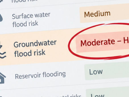 Groundwater Flood Risk Moderate-High shown on a sample environmental search