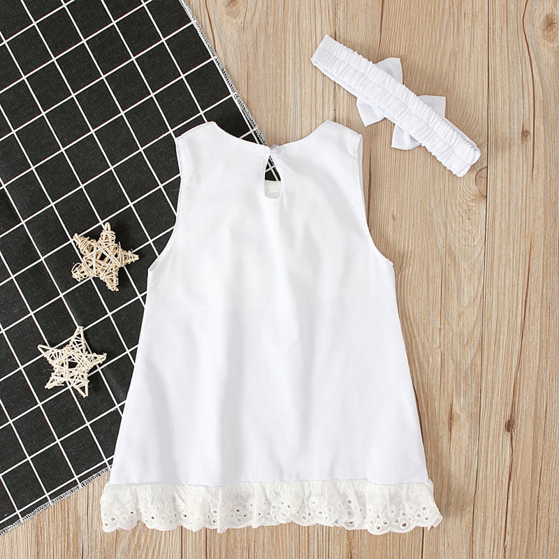 Thumbnail: 2pcs Set Baby Girl's Summer Dress with Bow Headband