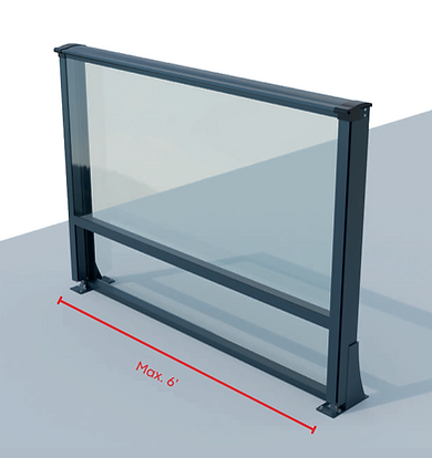 ALBAU fixed glass windbreak system with aluminum frame – 6 ft maximum width