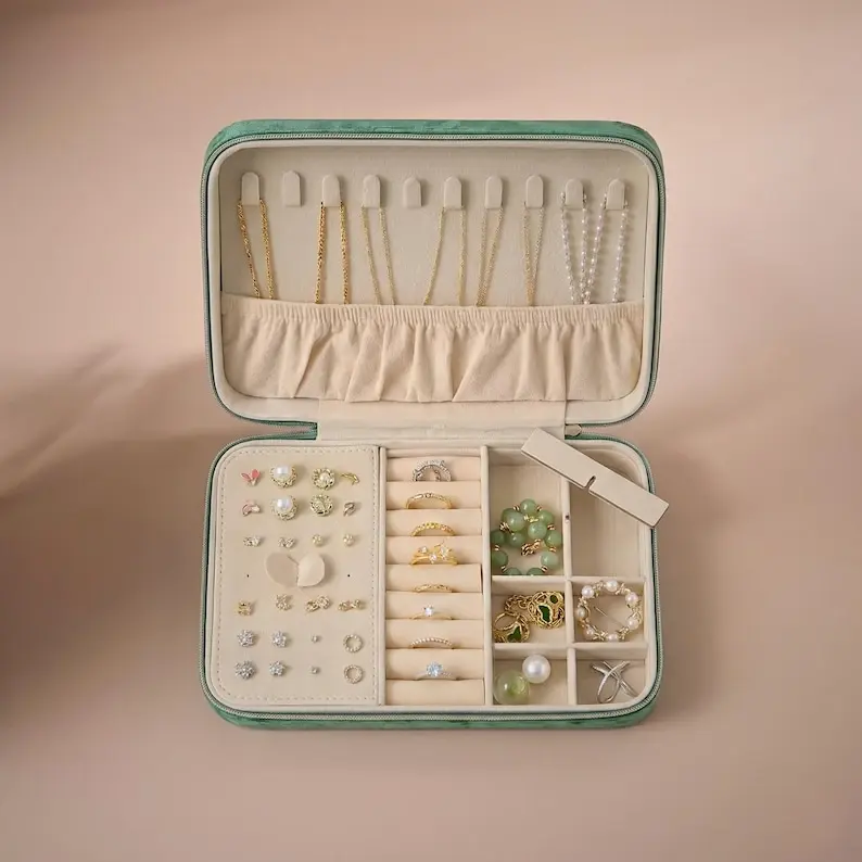 LuxeVelvet Travel Jewelry Box