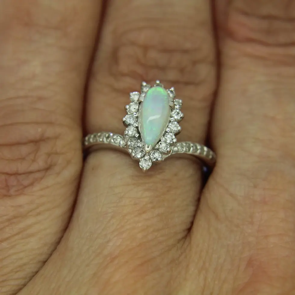 Thumbnail: 18ct White Gold Opal 0.35ct Diamond Ring Worn