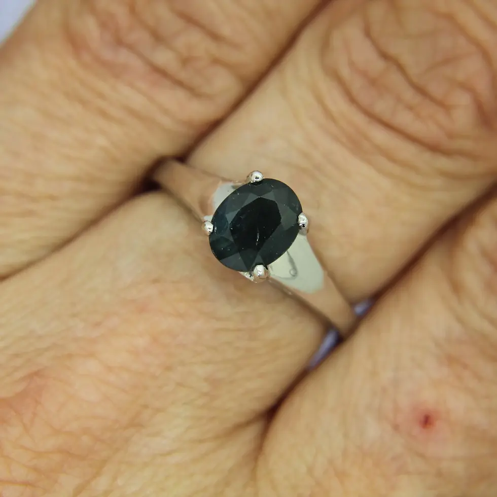 Thumbnail: 9ct White Gold Teal Green Sapphire Ring Size 6 3/4 - N