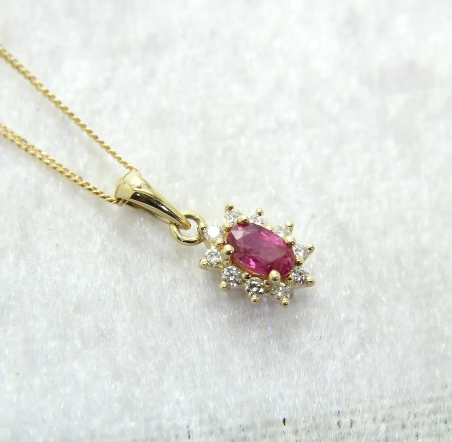 9ct Gold Ruby 0.15ct Diamond Pendant 18" Chain