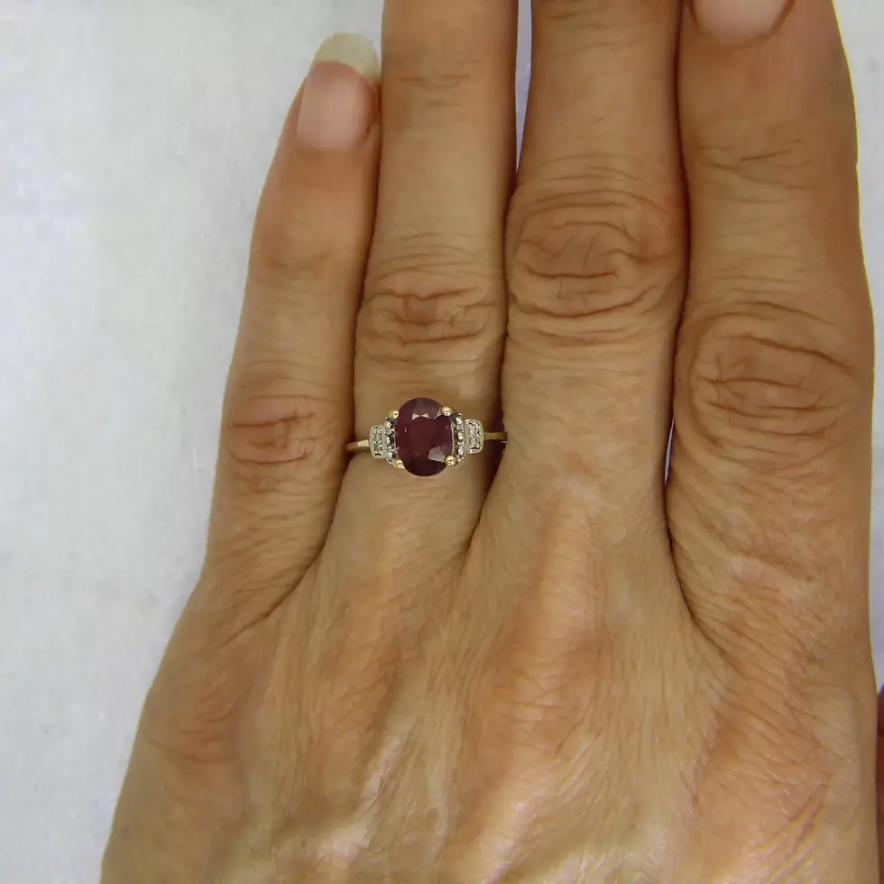 Thumbnail: 9ct Gold Rubellite Diamond Ring Size 6 3/4 - N