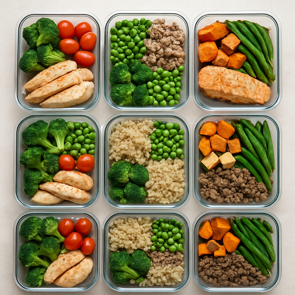 Meal prepping vegetables and proteins
