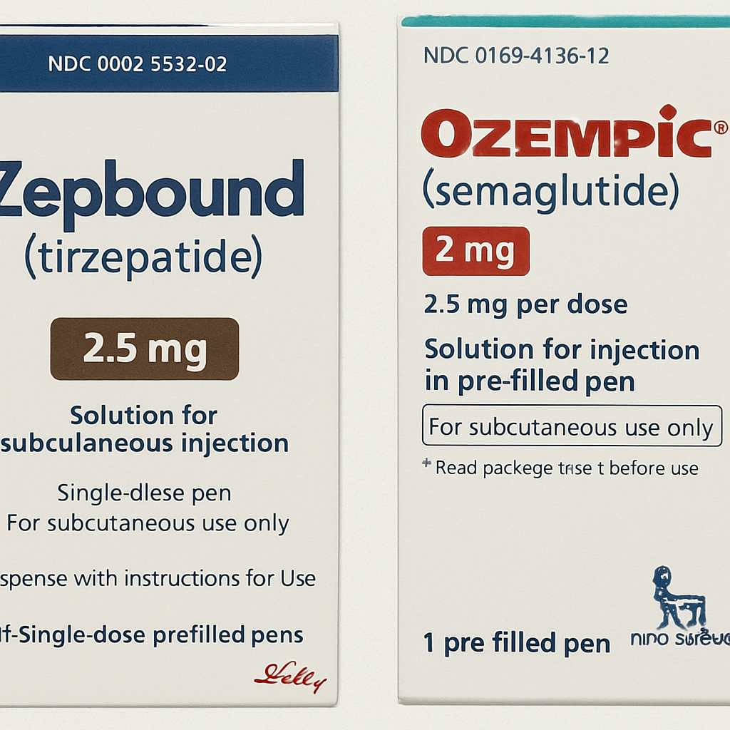Comparison of Zepbound and Ozempic packaging