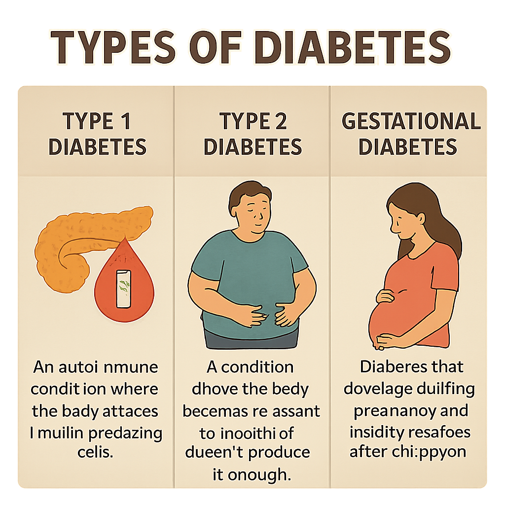 Infographic showing the types of diabetes with images and brief descriptions