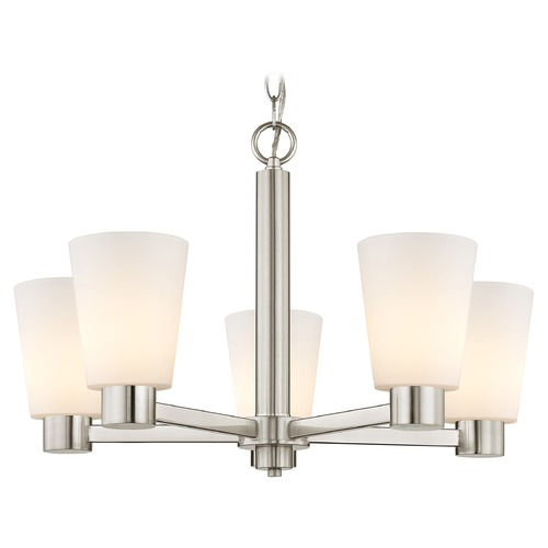 Satin White Conical Glass Chandelier Satin Nickel