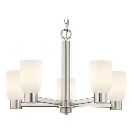 White Art Glass Chandelier Satin Nickel 5 Lights