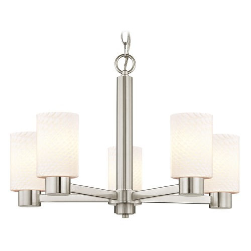 White Scallop Glass Chandelier Satin Nickel