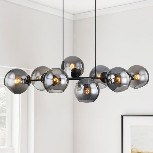 Plate 8 Light 44-Inch Black Linear Chandelier Smoke Glass