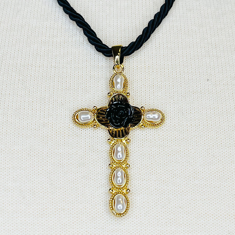 Thumbnail: Layered Black Rose Cross Necklace