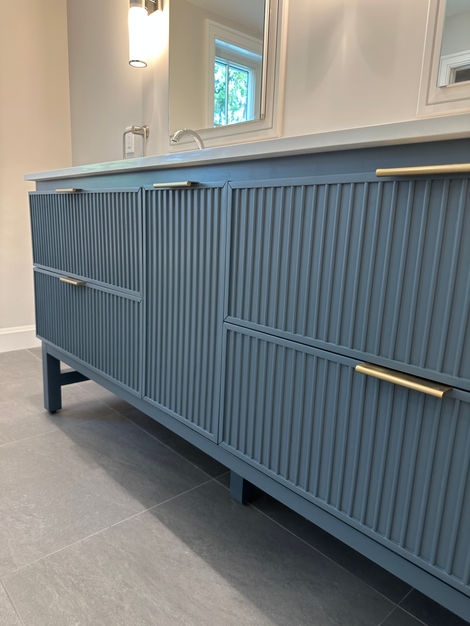 Modern Blue Fluted Vanity with Brass Accents