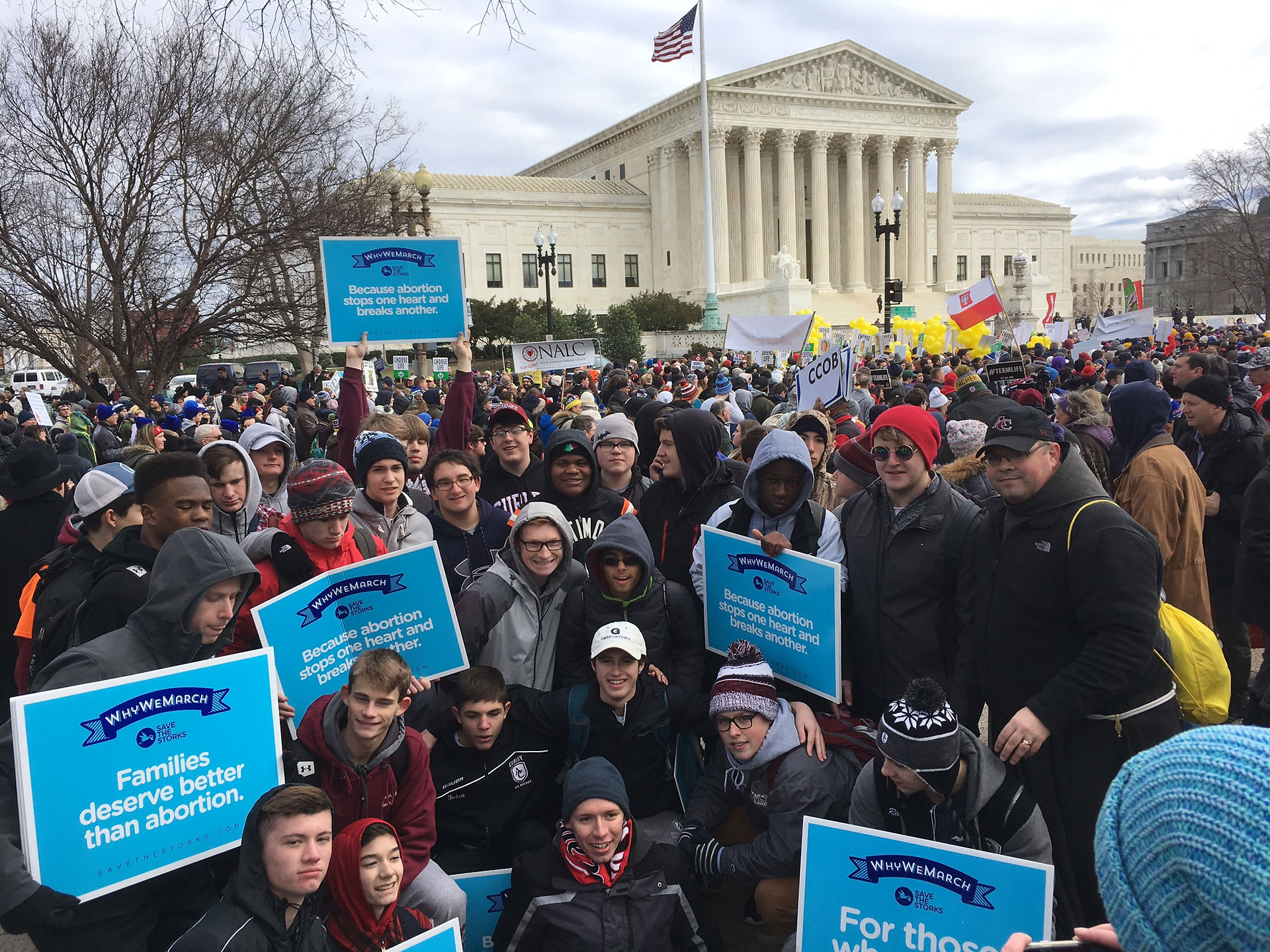 Students and Friar Matt at a pro-life rally