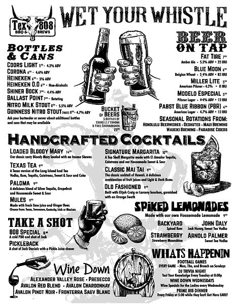 BAR MENU | TEX 808 Website