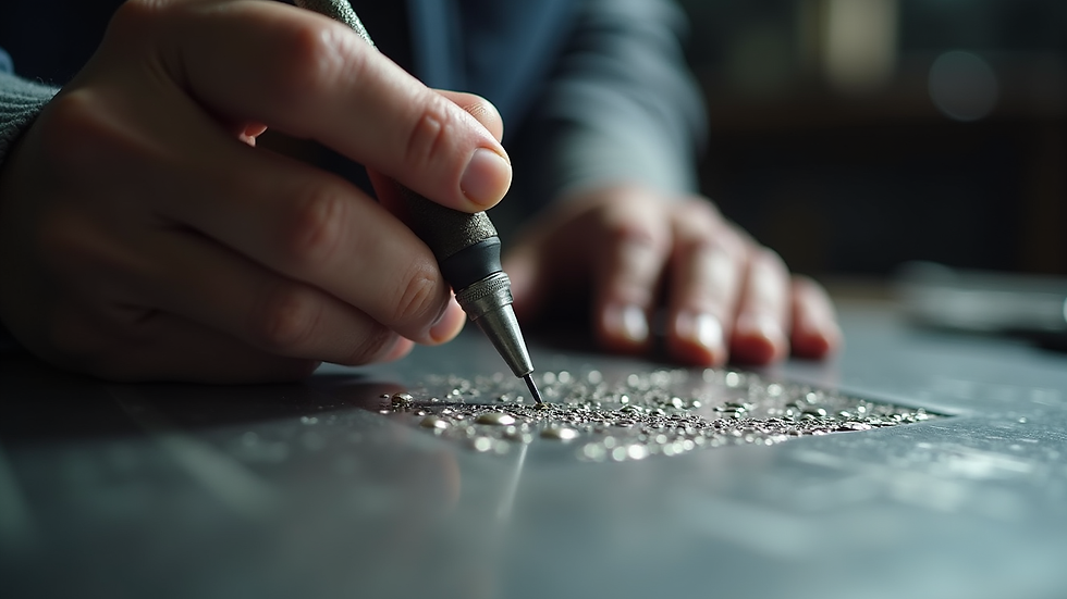 Close-up view of a hand engraver working on a metal surface