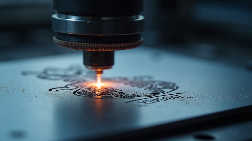 Close-up view of a laser engraving machine working on a metal surface
