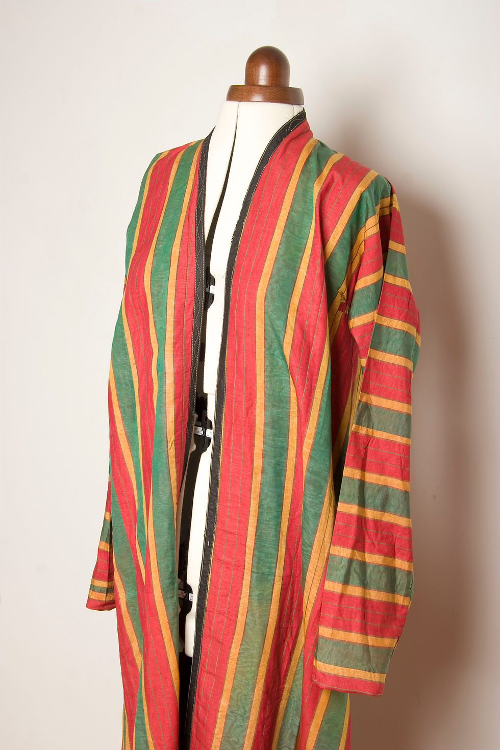 Thumbnail: Stunning vintage silk striped Uzbek chapan robe