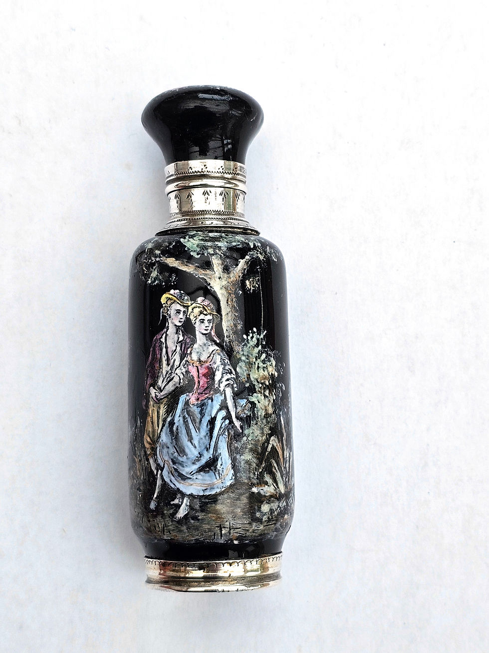 Thumbnail: 1890s hand painted lovers enamel French perfume bottle