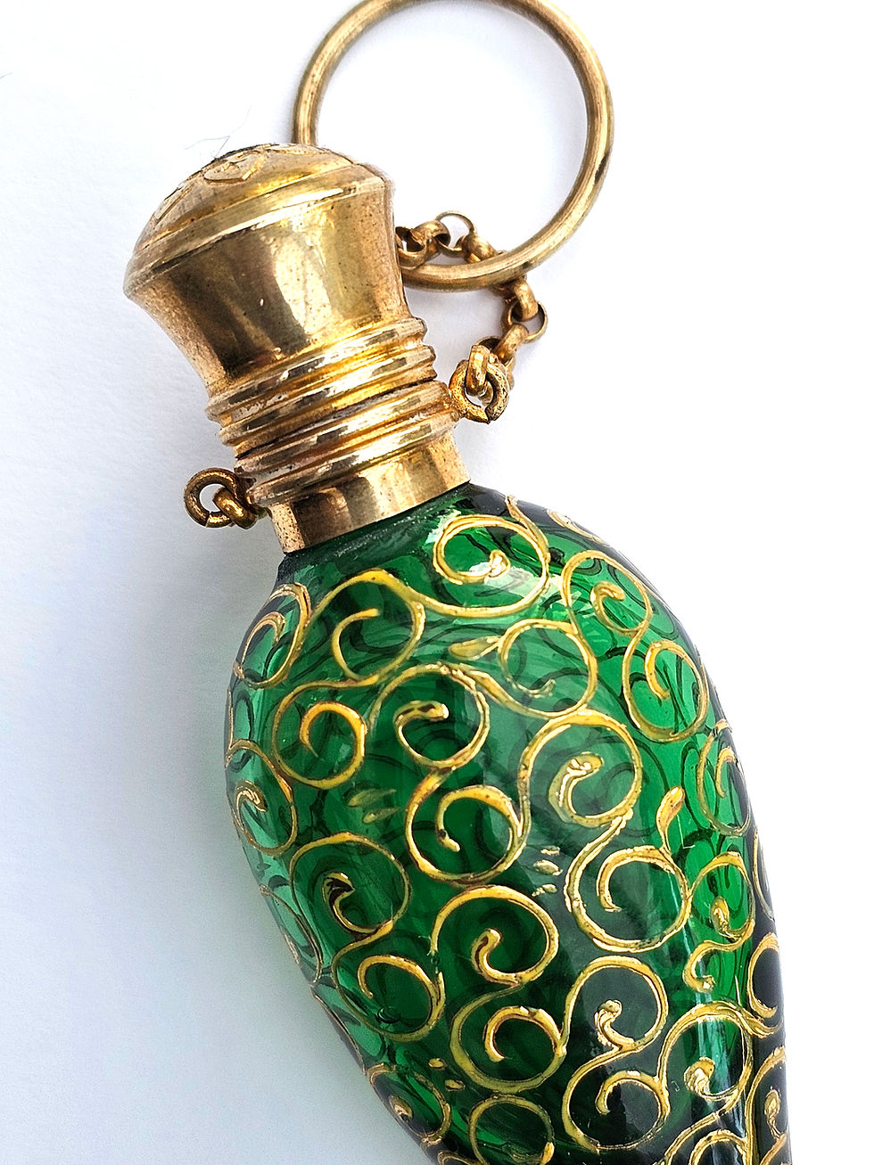 Thumbnail: Antique Jewel-Like Green Glass Perfume Pendant / Chatelaine Scent Bottle