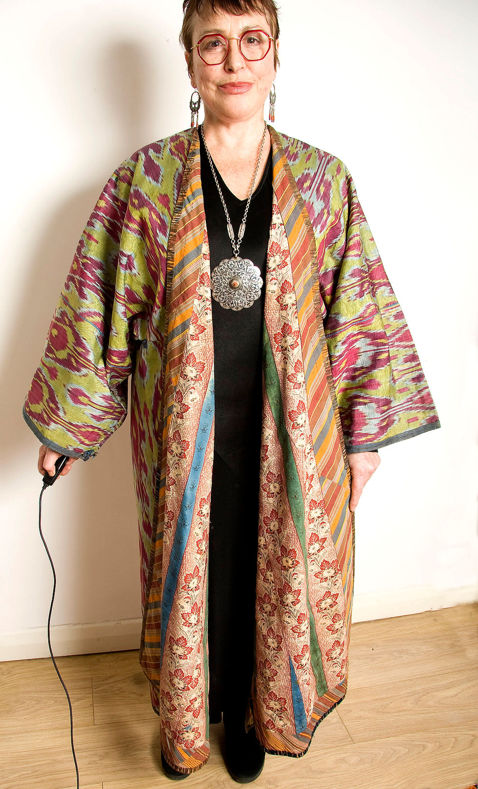 Thumbnail: Fine polished silk cotton handmade IKAT robe  UZBEK Central Asia late 19th early