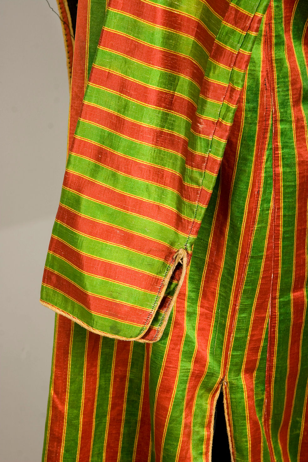 Thumbnail: Splendid green and red striped silk Turkish Yelek, woman's open coat (robe) Otto