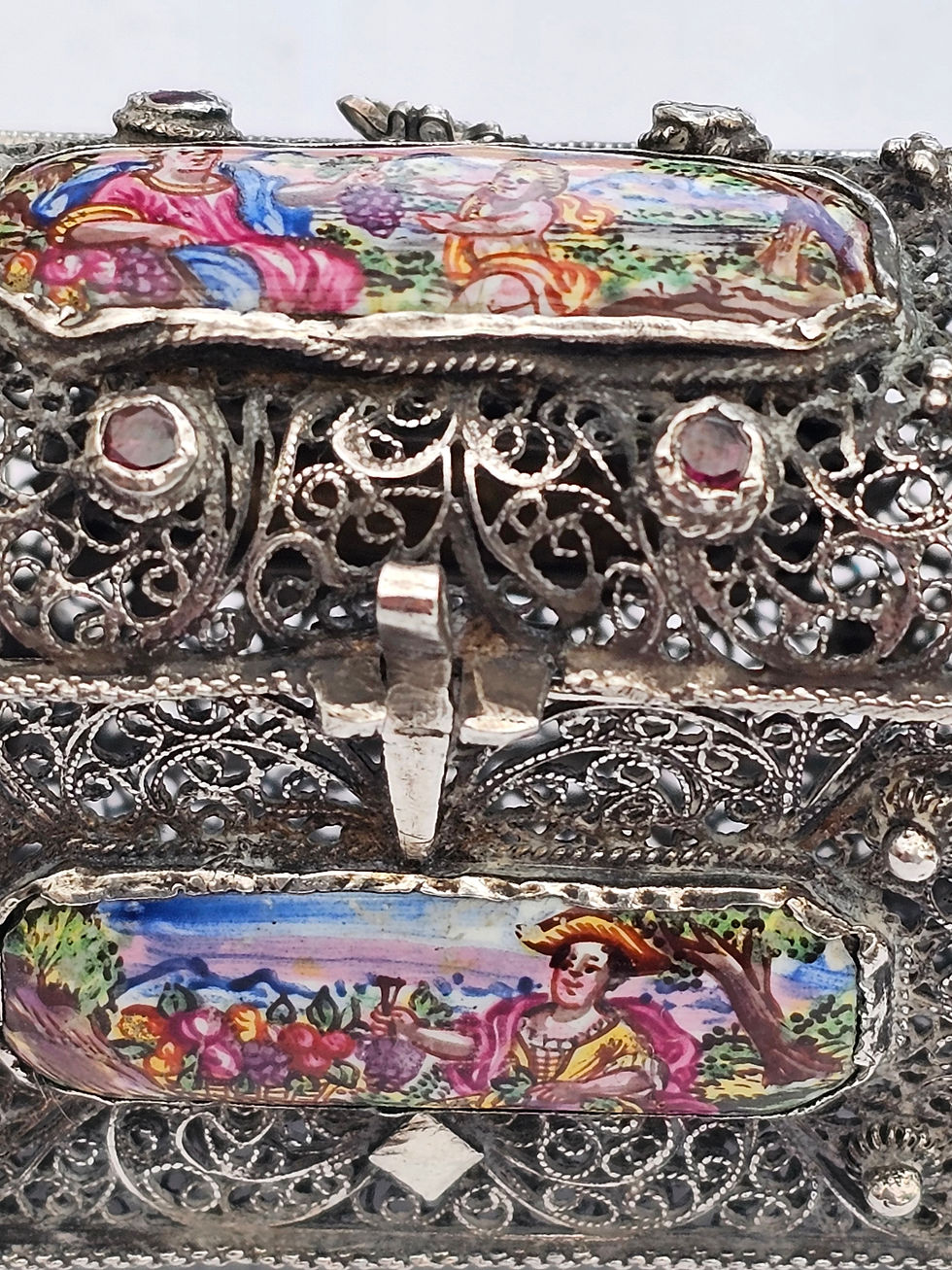 Thumbnail: 17th c silver filigree and enamel marriage casket Dutch