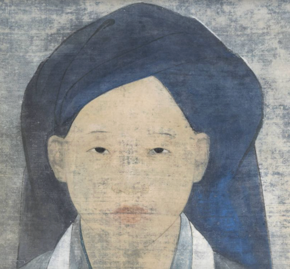 Vũ Cao Đàm (1908-2000), La femme en bleu, vers 1933, encre et gouache sur soie, chef-d'œuvre de la période parisienne adjugé 210 000 € chez Millon après expertise de Gauchet Art Asiatique.