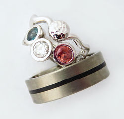 Zircon,Topaz, Diamond & Titanium Teflon rings