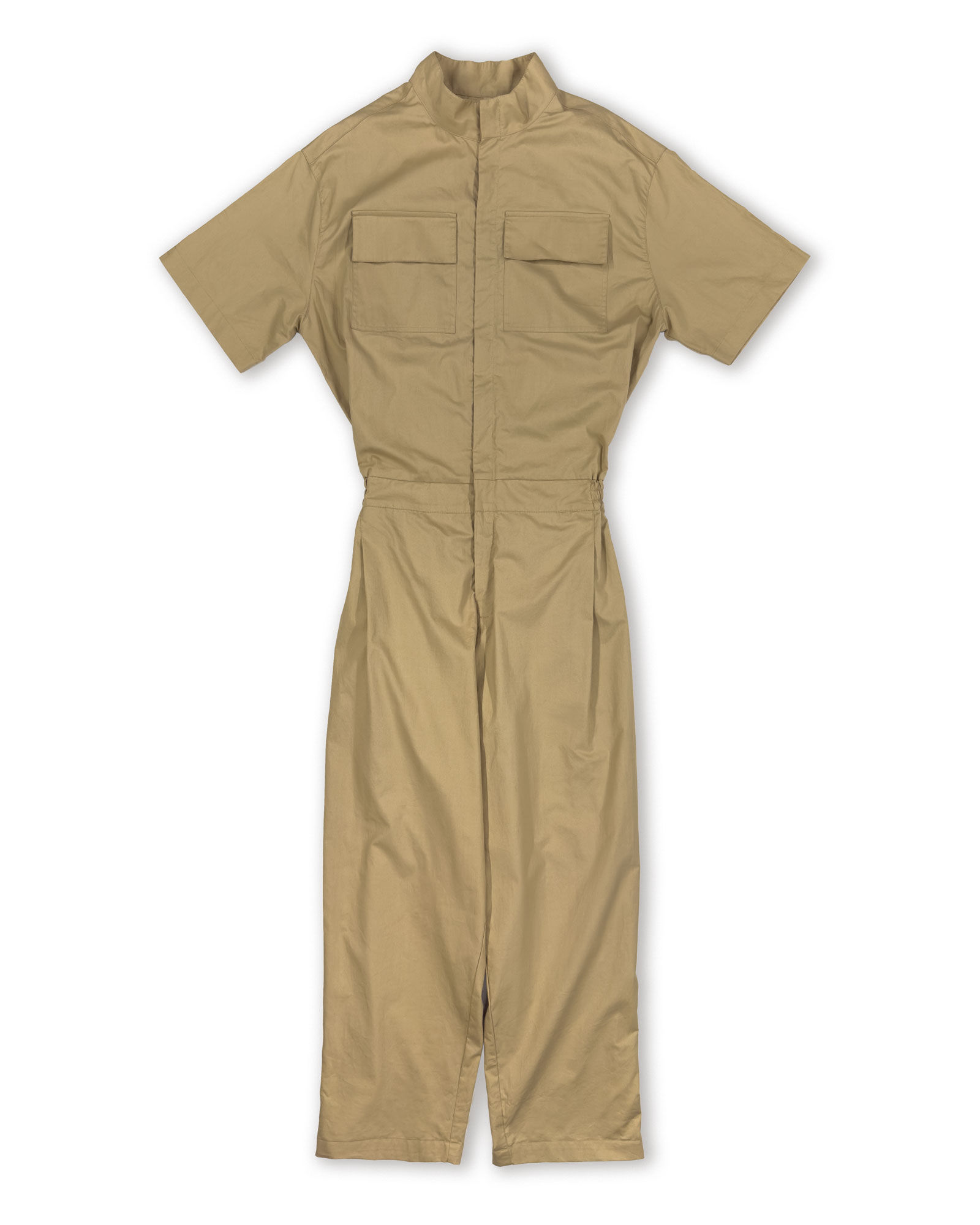 SHORT SLEEVED OVERALL IN SAND POPLIN