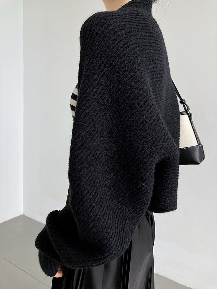 Thumbnail: Touka Knitted Shrug Scarf - Black