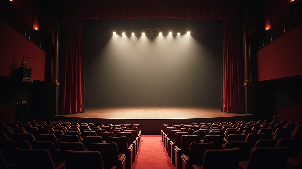 Eye-level view of a theater stage with dramatic lighting