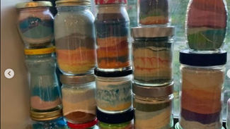 A display of sunset jars at the Teen Room, Barrington Public Library