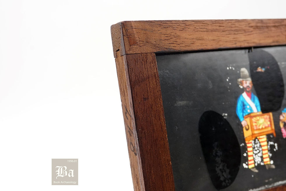 Thumbnail: ca. 1850's Antique Hand-Painted Glass Magic Lantern Slide - Organ Grinder
