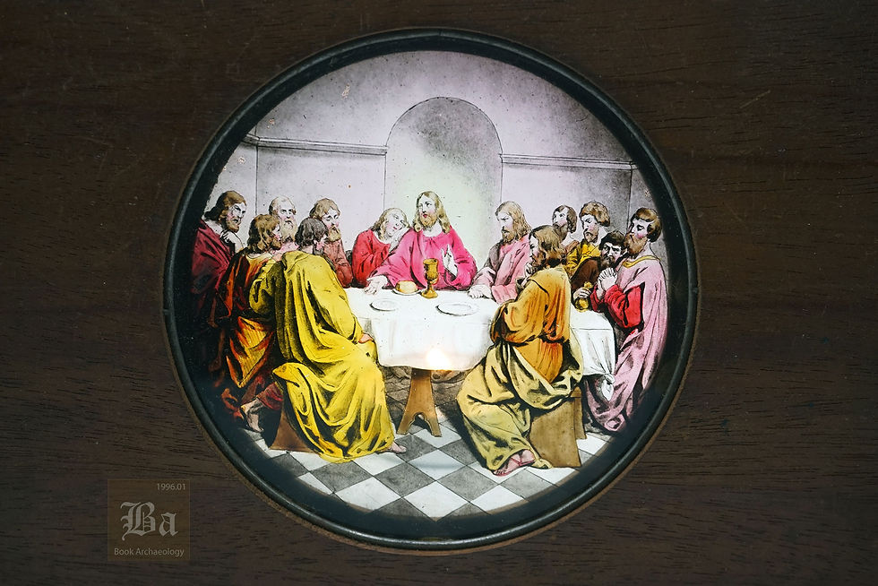 Thumbnail: ca. 1850's Antique Hand-Painted Glass Magic Lantern Slide - The Last Supper