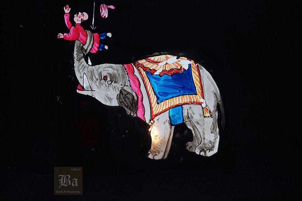 Thumbnail: ca. 1850's Antique Hand-Painted Glass Magic Lantern Slide - Mahout & Elephant