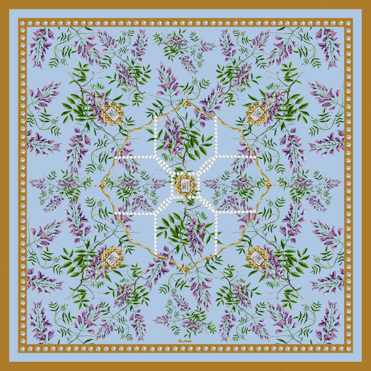 Wisteria Silk Scarf - Diamond 90 x 90 cm - blue