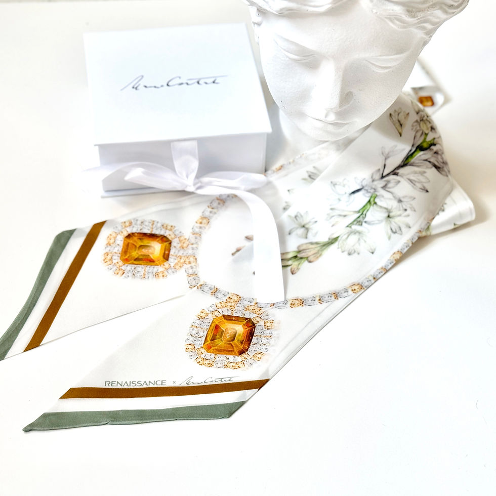 Thumbnail: Tuberose twilly silk scarf - RENAISSANCE - white- 10 x 140 cm