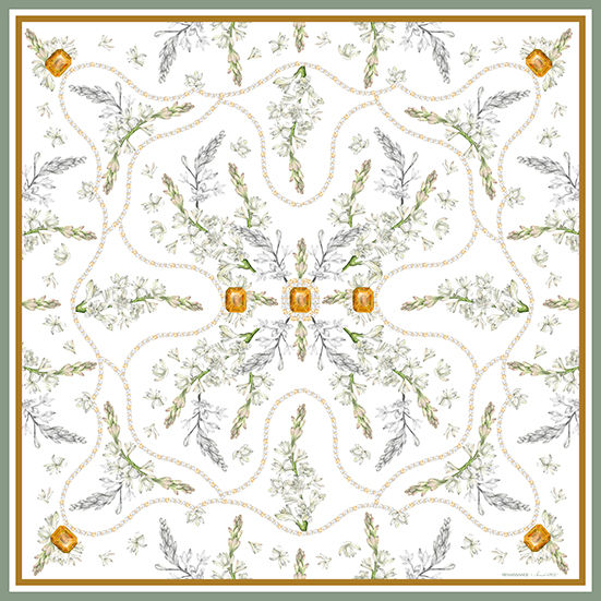 Thumbnail: Tuberose silk scarf - RENAISSANCE - white - 90 x 90 cm
