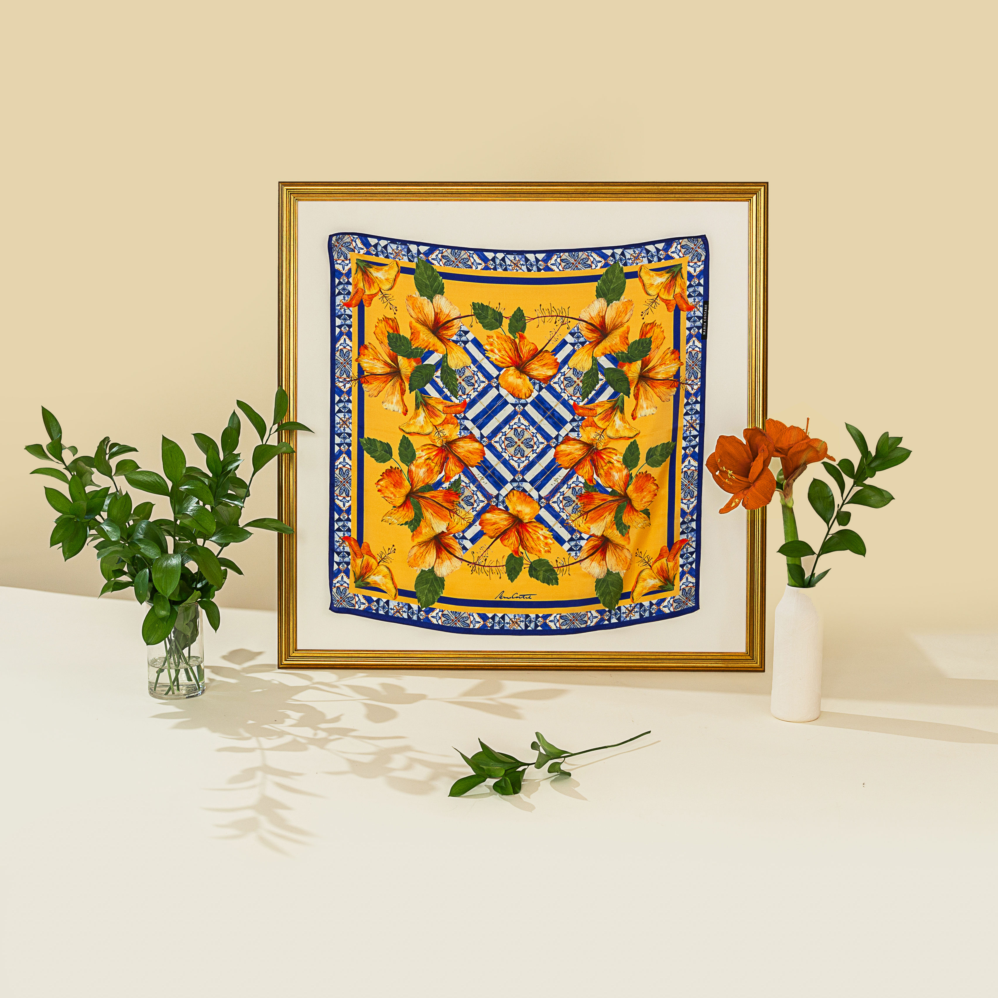 Hibiscus Silk Scarf 70 x 70 cm - Orange