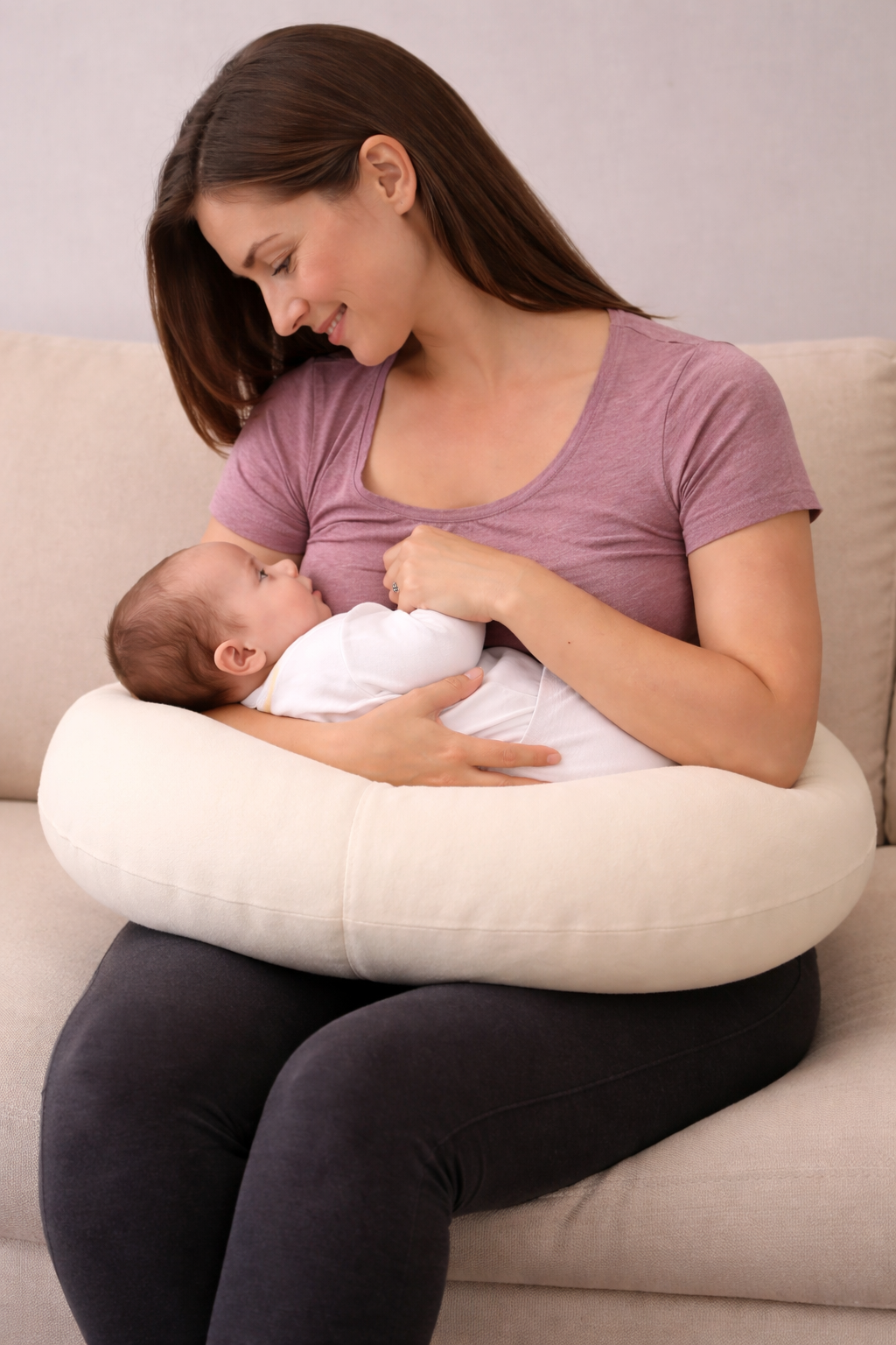 Organic Wool Nursing Pillow In Use With Mother And Baby