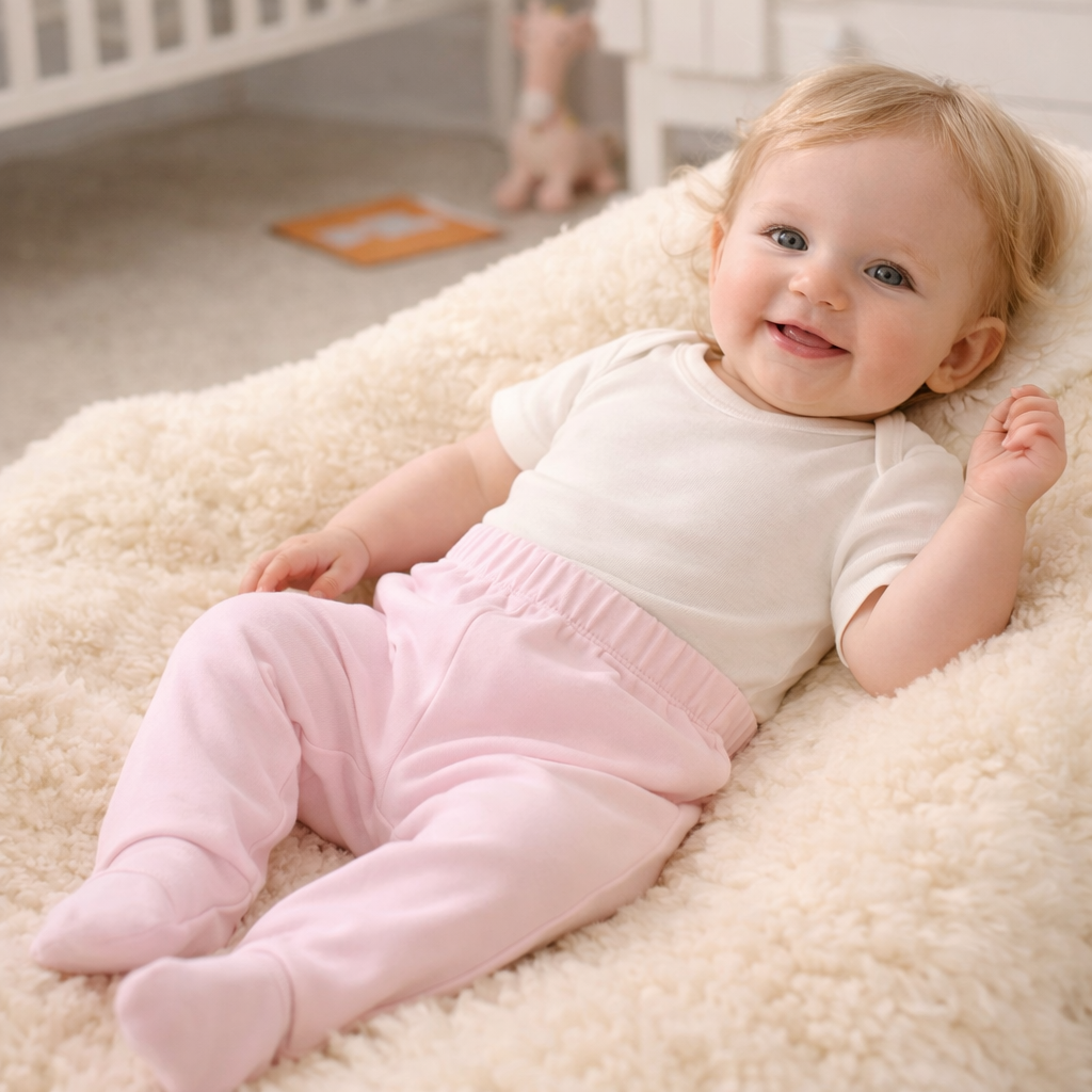 Organic Cotton Footed Baby Pants – Soft Pink | 3–6 Months