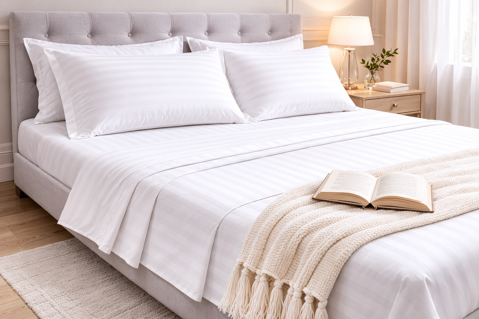Organic Cotton Sheet Sets White Luxury Stripe