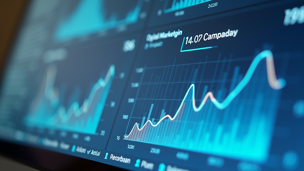 Close-up view of a digital marketing dashboard displaying analytics and campaign performance
