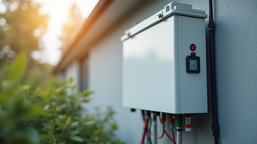 Close-up view of a lithium battery unit installed in a solar power system
