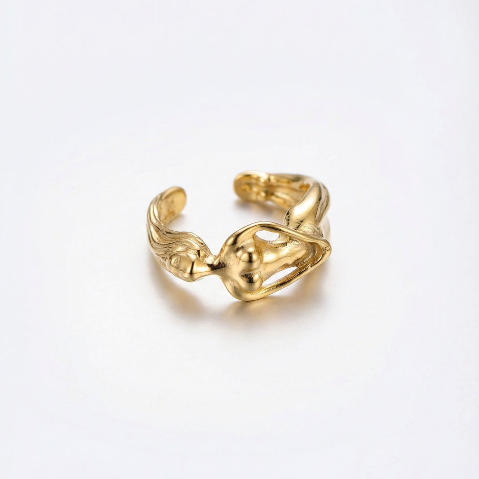 Women body ring in gold, female form design on white background