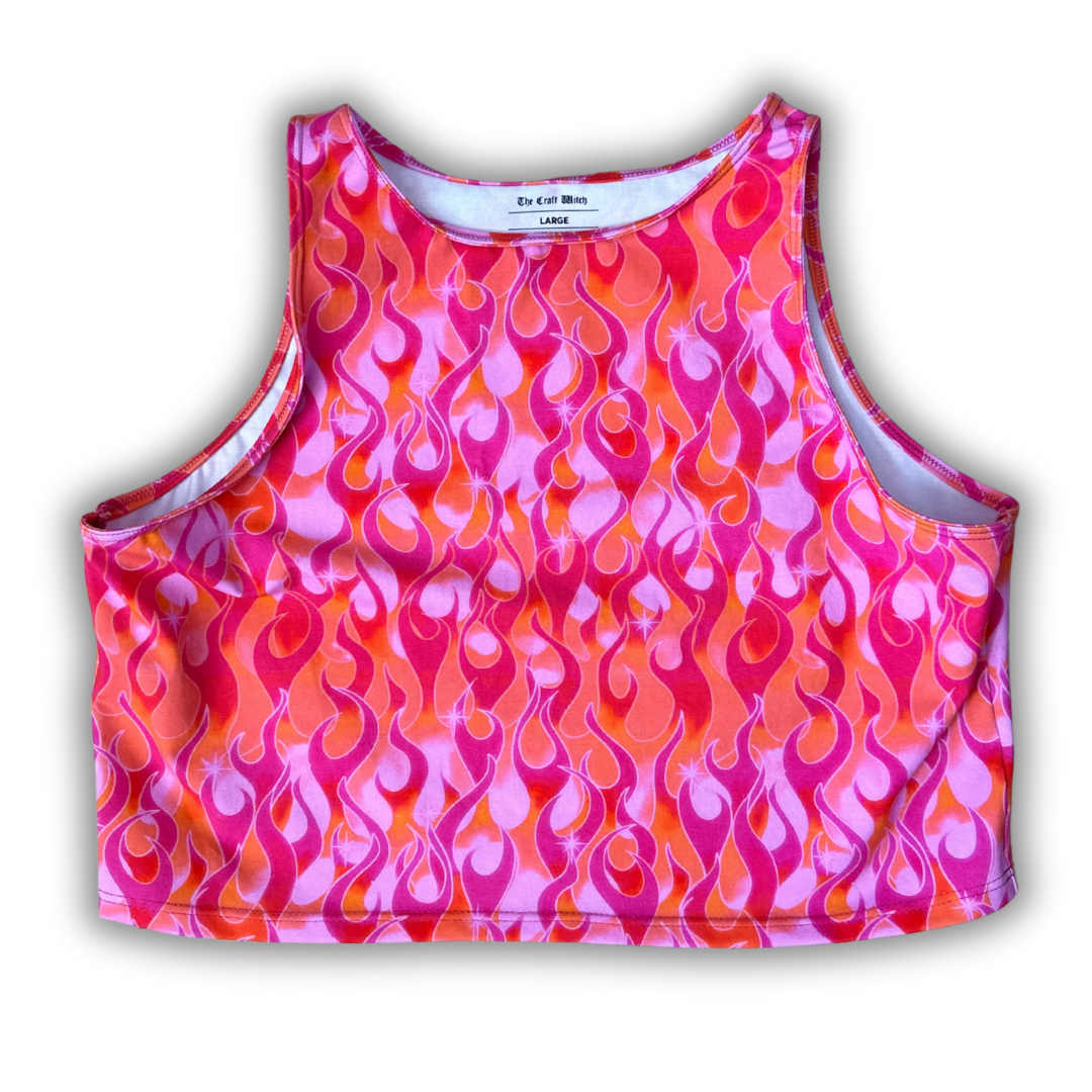 Rebel Collection Pink Flame Cropped Tank Top