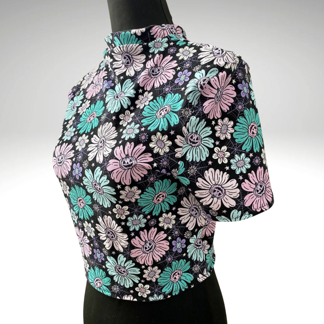Pastel Goth Floral Pumpkin Crop T-Shirt