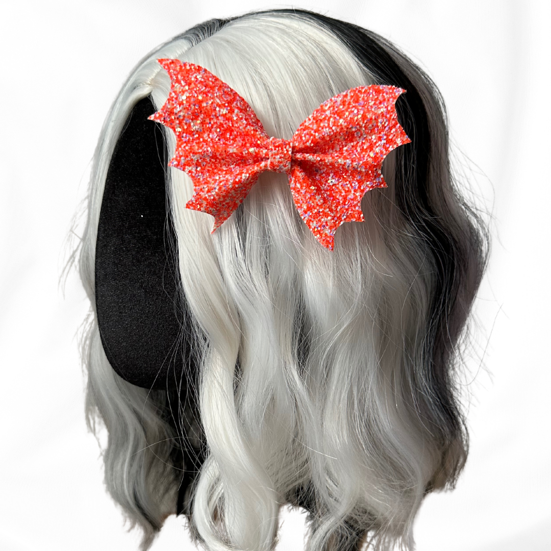 Orange Glitter Bat Hair Bow