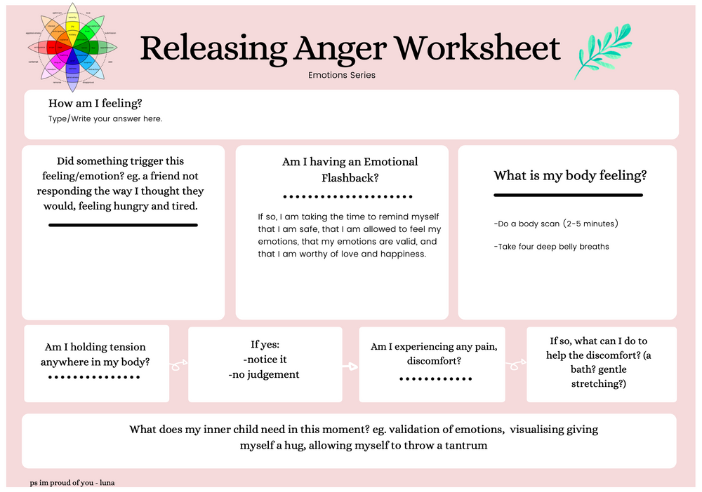 FREE printable Worksheet - How to Release Anger